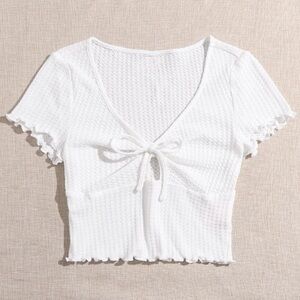 Tiger Mist white lettuce hem t-shirt with bow tie